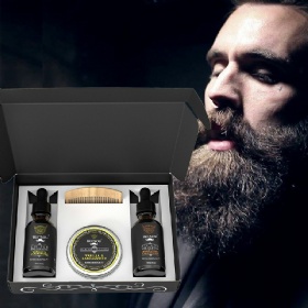 Private Label Professional Natural Organic Vanilla Cedarwood Sandalwood Beard Growth Oil Beard Care Kits With Blam Comb